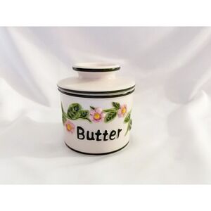 Ceramic Floral Butter Bell L. Tremain Beurre Pink Green
